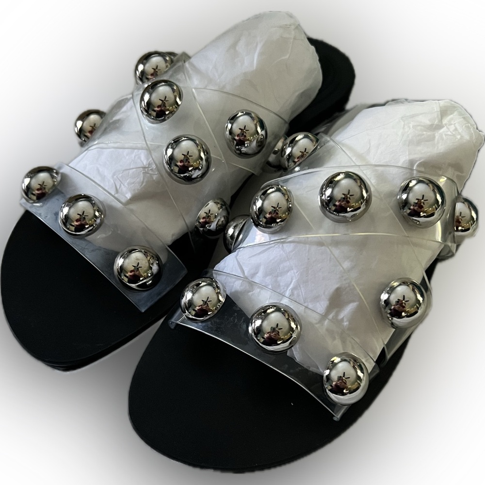 Marc Fisher Silver and Black Sandals